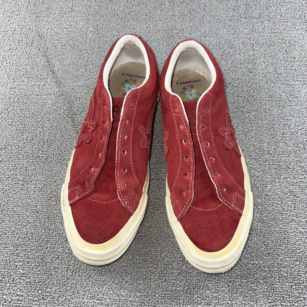 Converse Golf Le Fleur Sneakers M7 W9 Burgundy Red Low Top Suede Floral Rhubarb - Picture 3 of 11